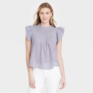 UNIVERSAL THREAD PURPLE RUFFLE SLEEVE BLOUSE large